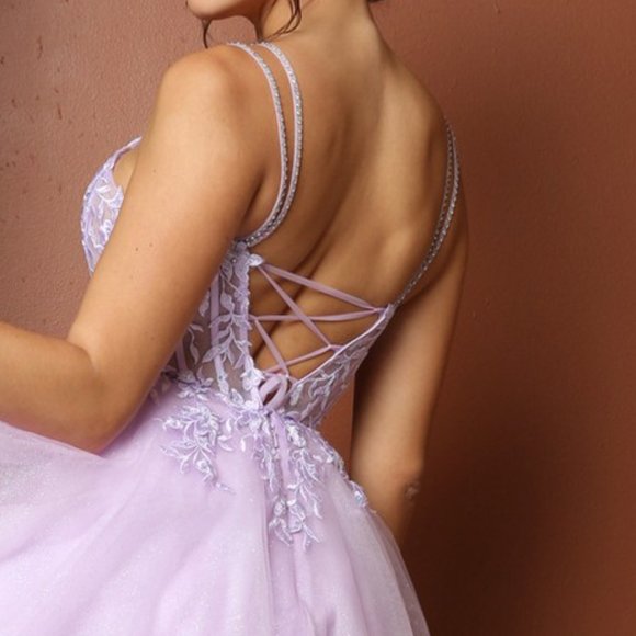 NEW LILAC OFF THE SHOULDER SLEEVELESS EMBROIDERY MINI GOWN WITH STRAPS NX T724 - Picture 10 of 11